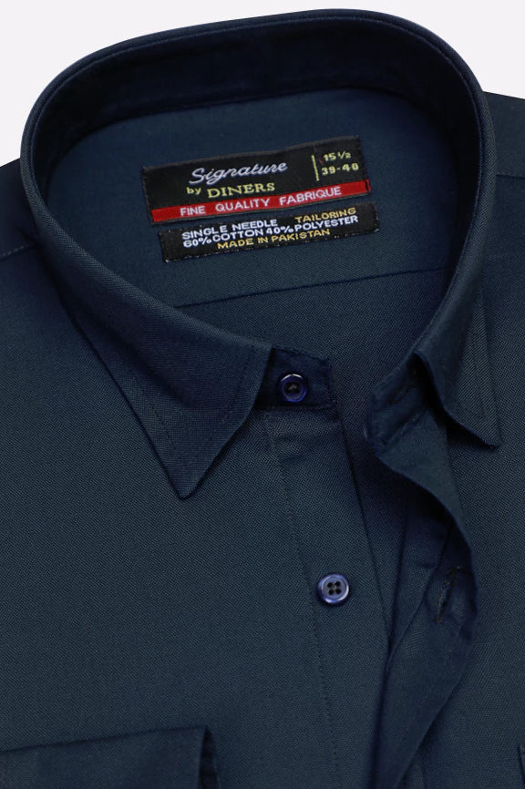 Navy Blue Self Textured Formal Shirt - Image 2