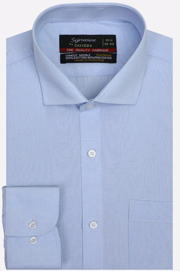 Light Blue Houndstooth Check Formal Shirt