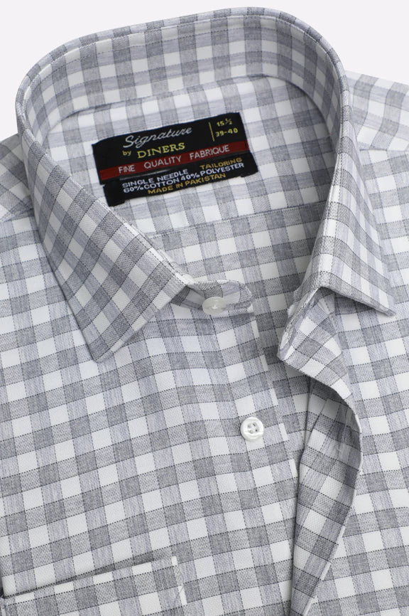 Grey Gingham Check Formal Shirt - Image 2