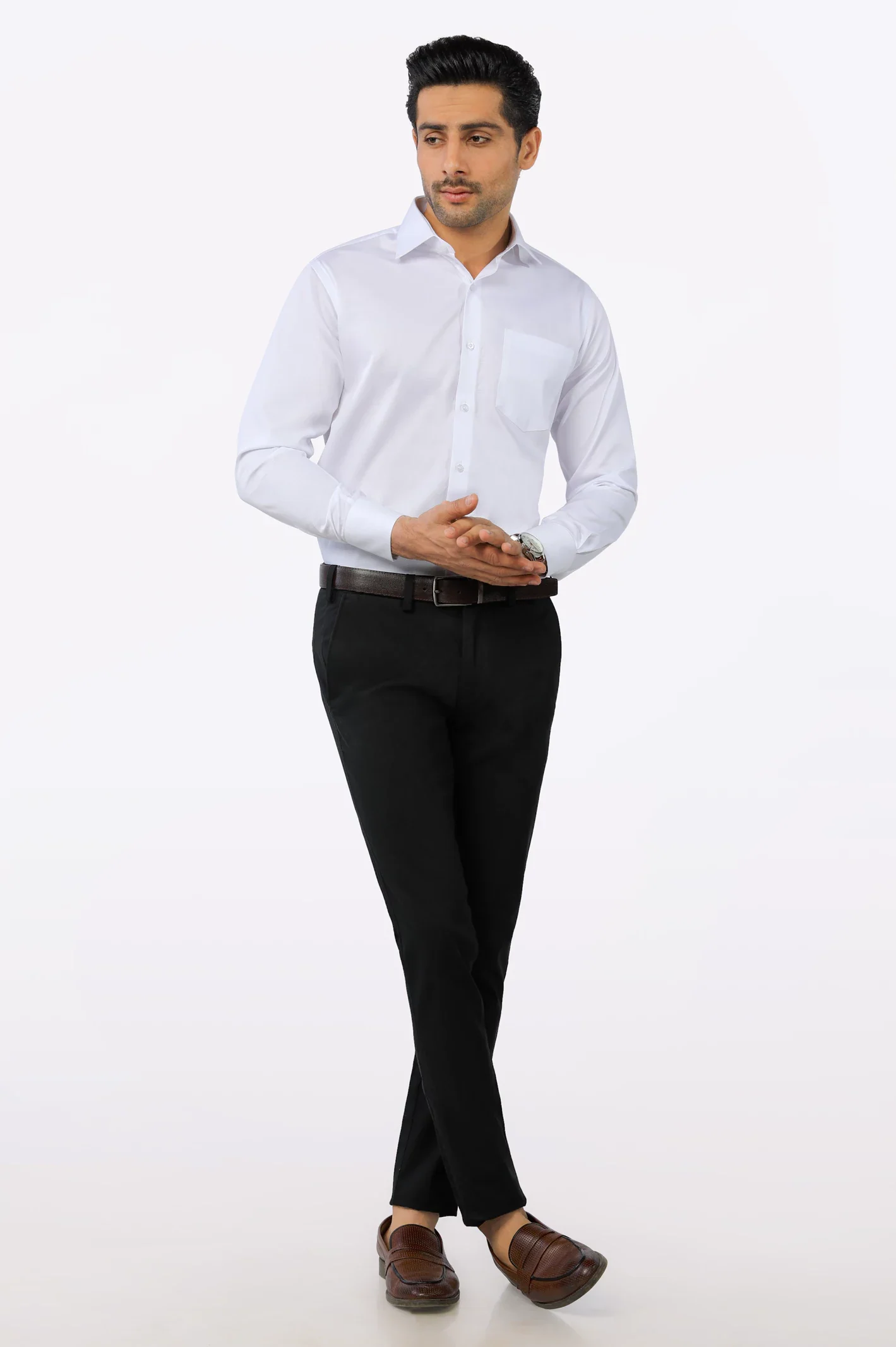 White Self Textured Formal Shirt - Image 2