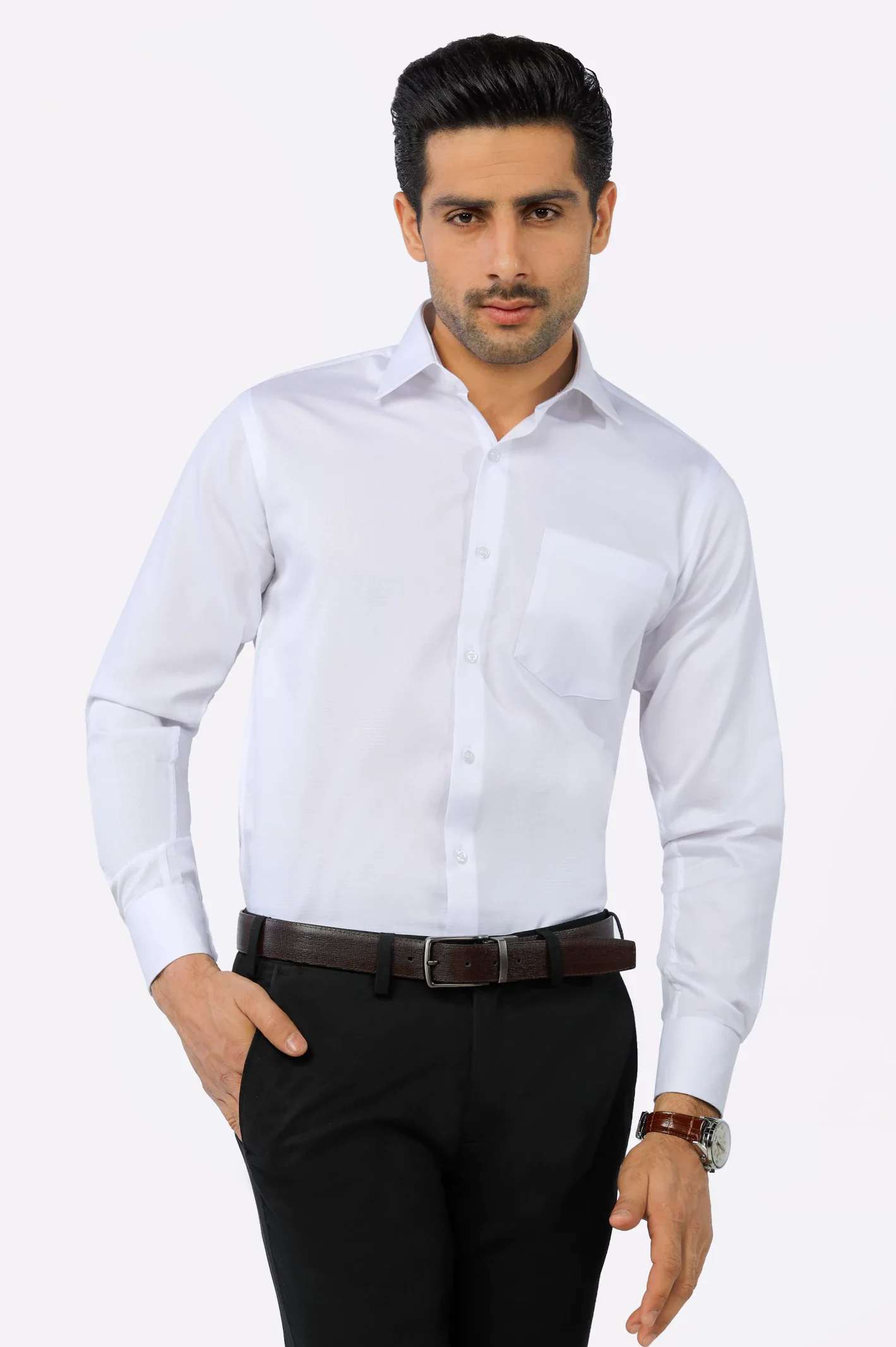 White Self Textured Formal Shirt - Image 3