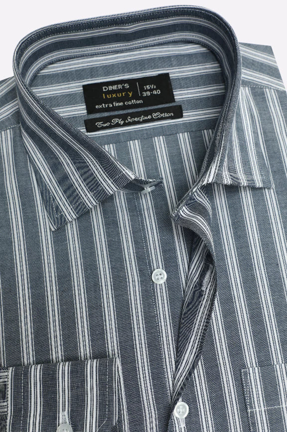Dark Blue Fine Stripes Formal Shirt - Image 2