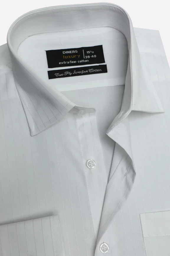 White Pinstripe Formal Shirt - Image 2
