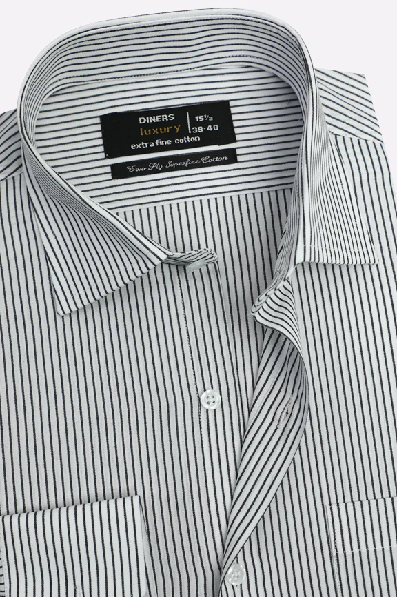 White Pinstripe Formal Shirt - Image 2