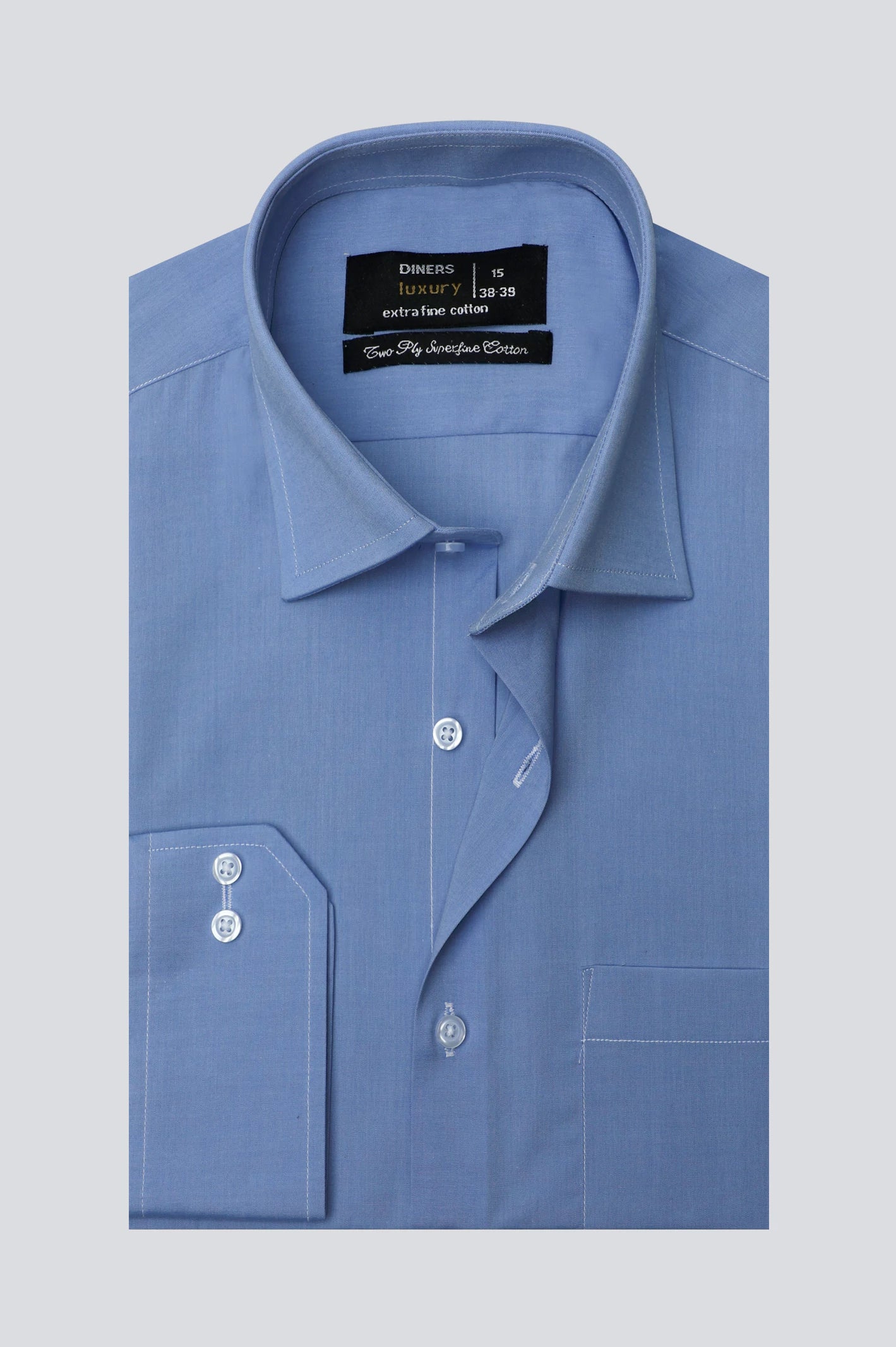 Blue Pinpoint Textured Formal Shirt - Image 4
