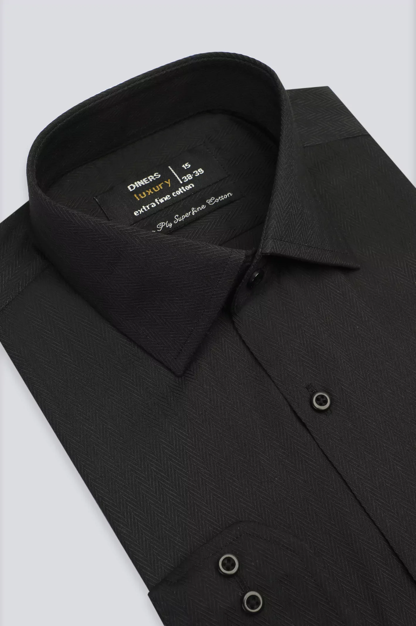 Black Herringbone Self Formal Shirt - Image 2