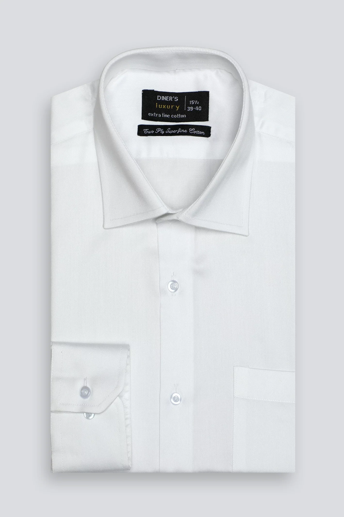 White Herringbone Textured Formal Shirt