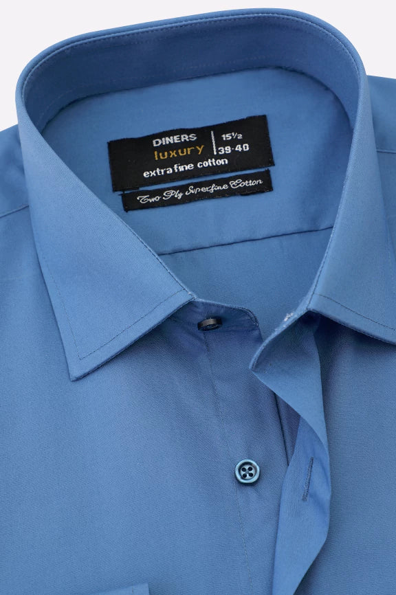 Blue Plain Formal Shirt - Image 2