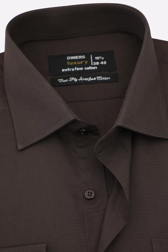 Brown Self Textured Formal Shirt - Image 2