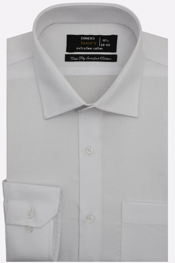 White Self Textured Formal Shirt