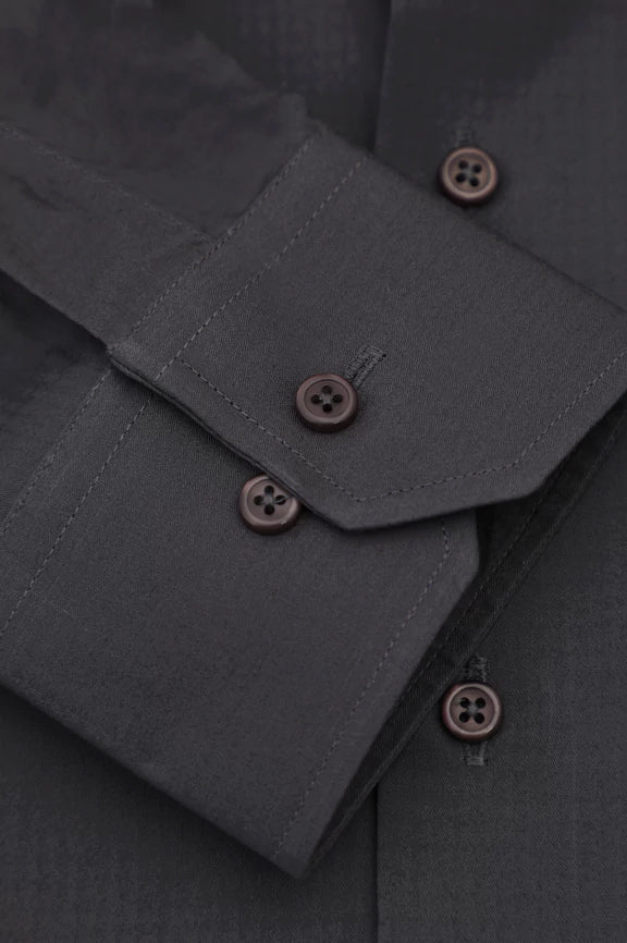Dark Grey Self Textured Formal Shirt - Image 3