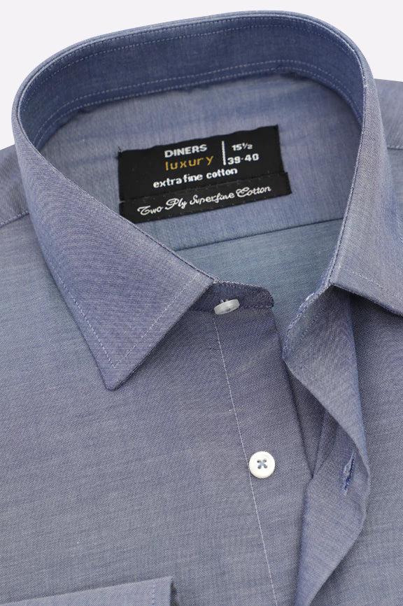 Dark Blue Self Textured Formal Shirt - Image 2