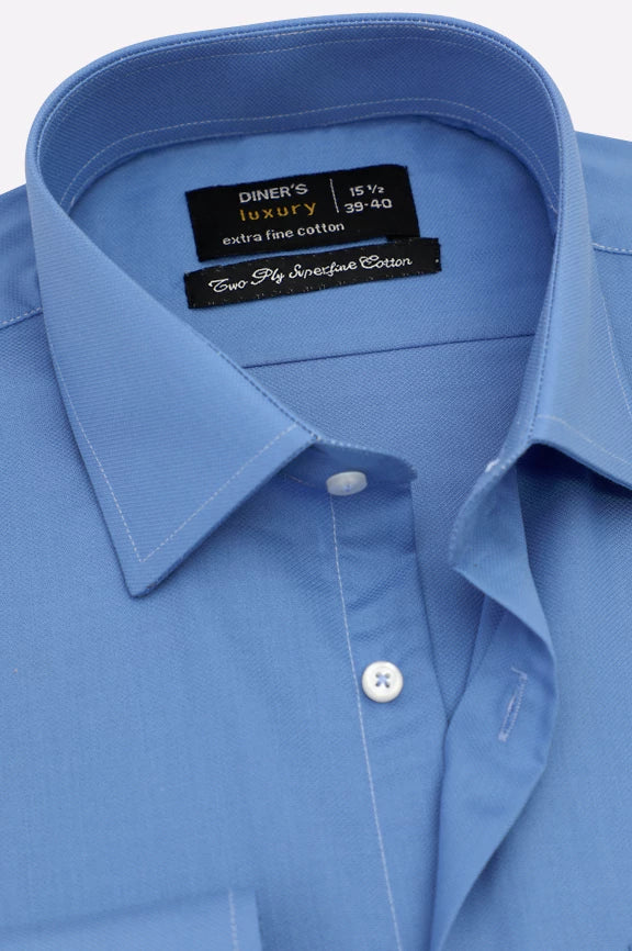 Blue Self Textured Formal Shirt - Image 2