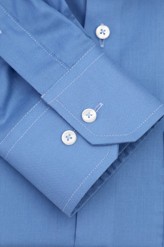 Blue Self Textured Formal Shirt - Image 3
