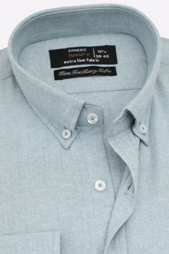 Green Self Textured Formal Shirt - Image 2
