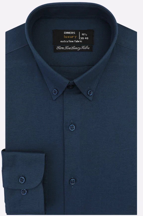 Dark Blue Self Textured Formal Shirt