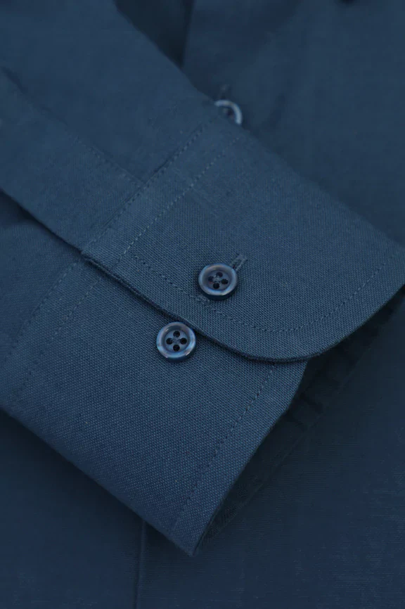 Dark Blue Self Textured Formal Shirt - Image 3