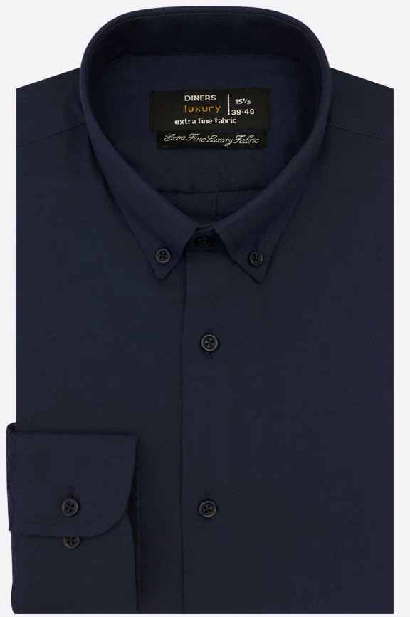 Navy Blue Self Textured Formal Shirt