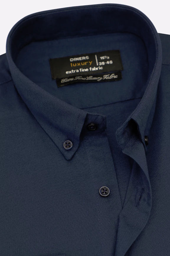 Navy Blue Self Textured Formal Shirt - Image 2