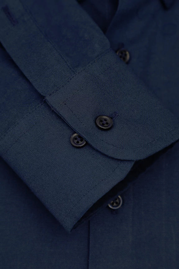 Navy Blue Self Textured Formal Shirt - Image 3