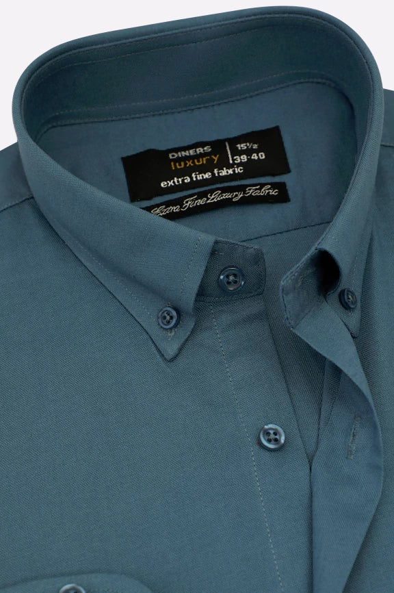 Teal Self Textured Formal Shirt - Image 2