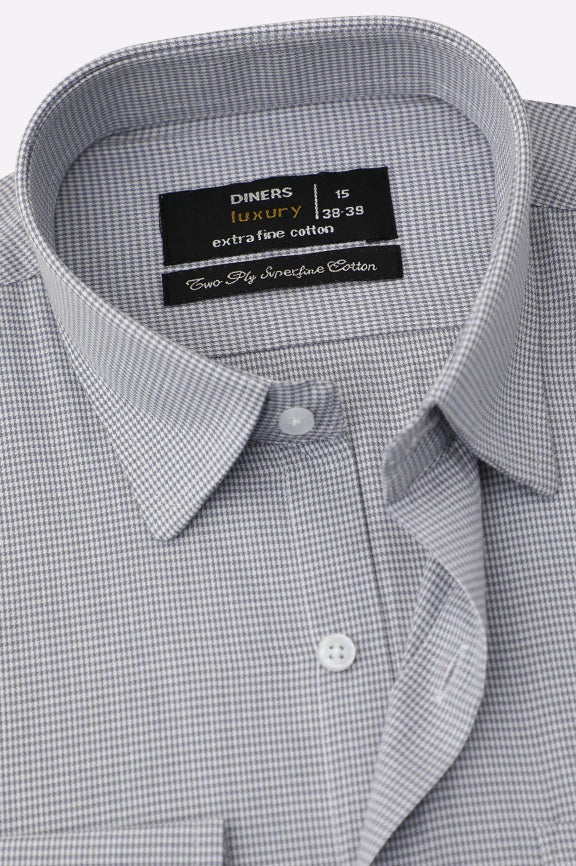 Grey Houndstooth Check Formal Shirt - Image 2