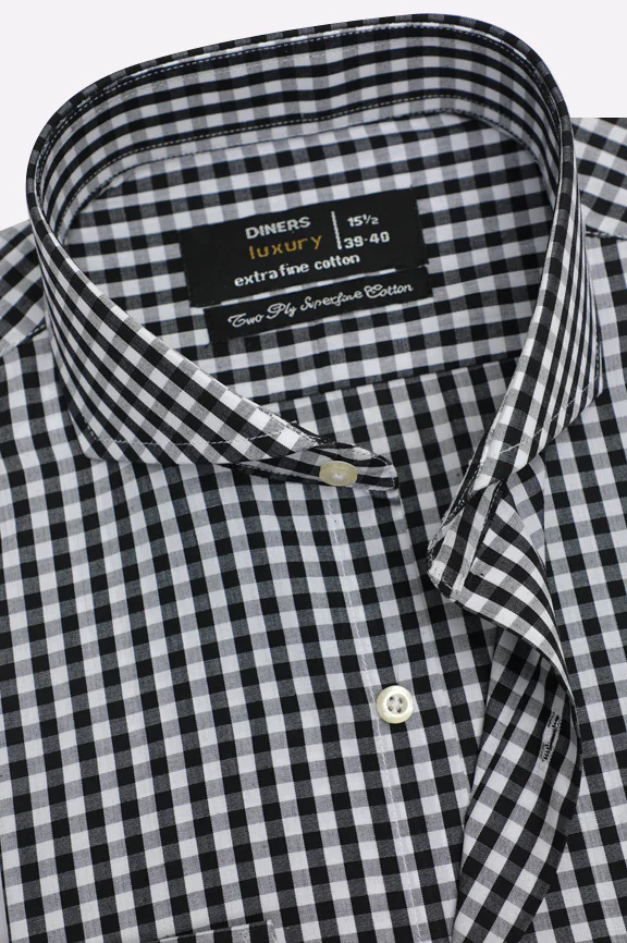 Black Gingham Check Formal Shirt - Image 2