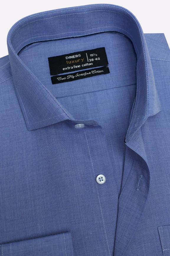 Blue Self Textured Formal Shirt - Image 2