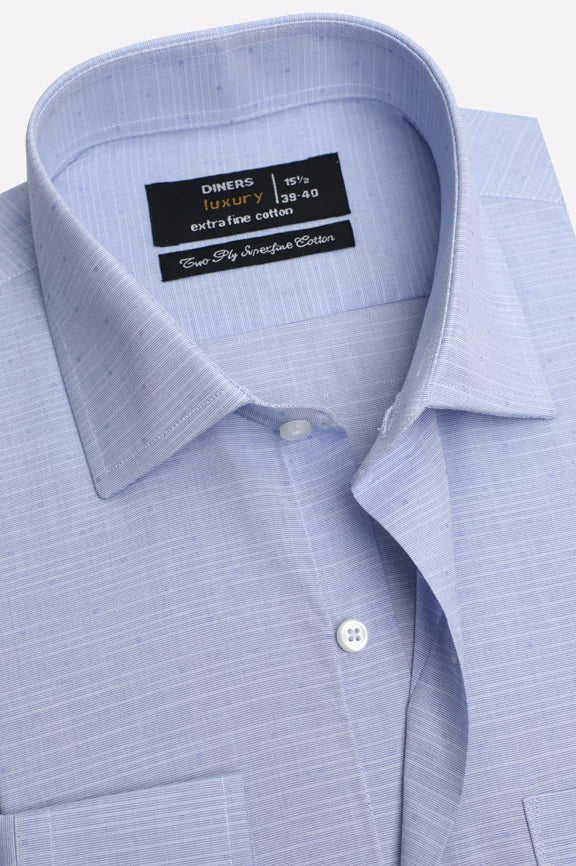 Blue Self Textured Formal Shirt - Image 2