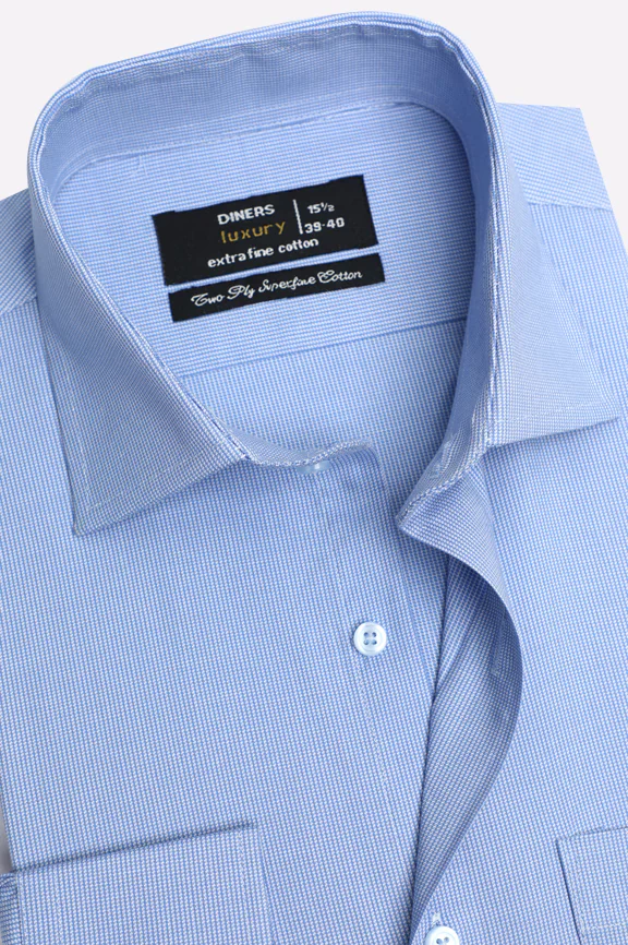 Blue Houndstooth Check Formal Shirt - Image 2