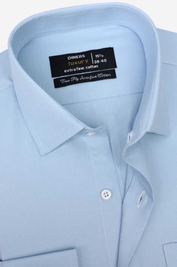Sky Blue Self Textured Formal Shirt - Image 2