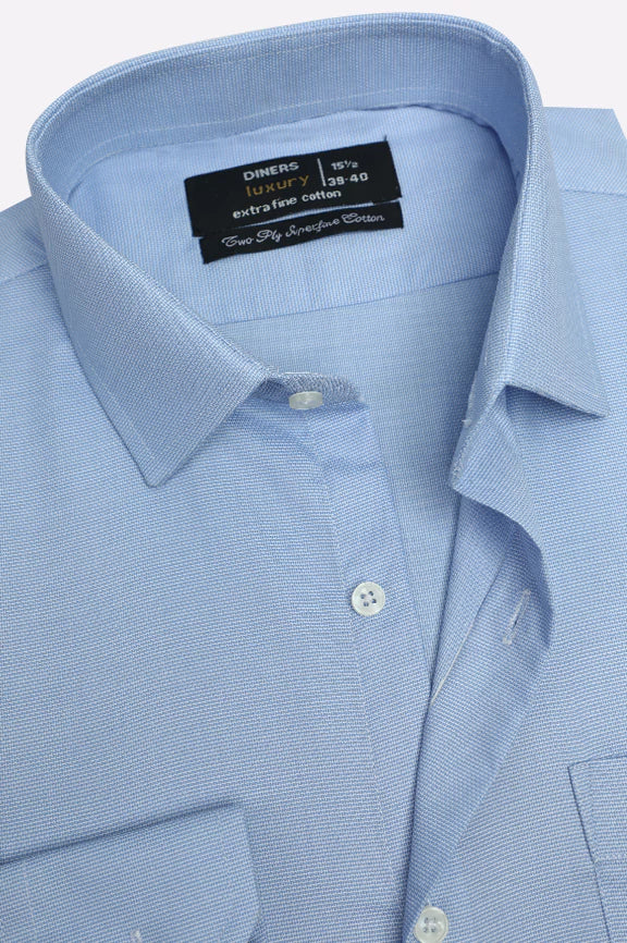 Sky Blue Self Textured Formal Shirt - Image 2