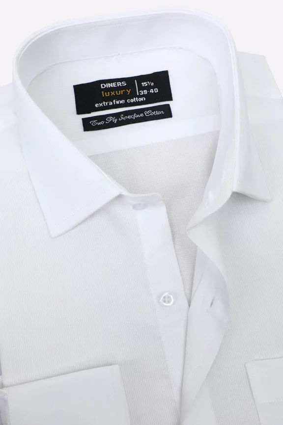 White Self Textured Formal Shirt - Image 2