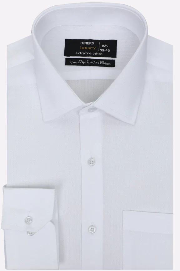 White Self Textured Formal Shirt