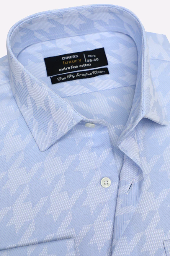 Blue Cotton Twill Weave Formal Shirt - Image 2