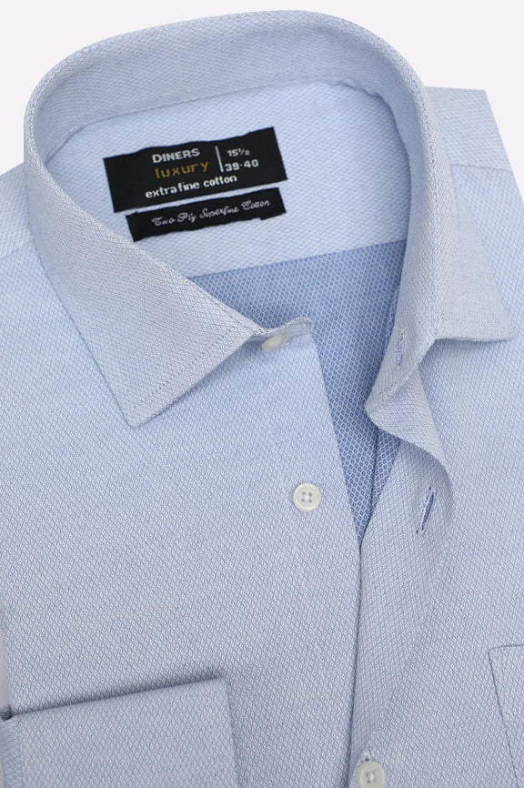 Blue Self Textured Formal Shirt - Image 2