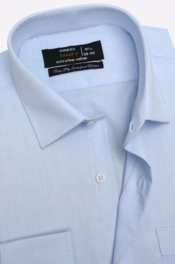 Sky Blue Self Textured Formal Shirt - Image 2