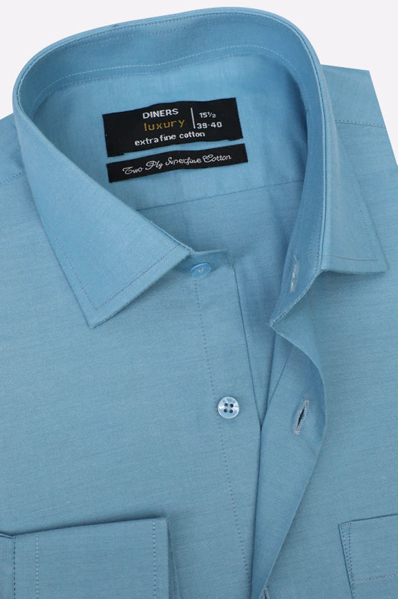 Blue Self Textured Formal Shirt - Image 2
