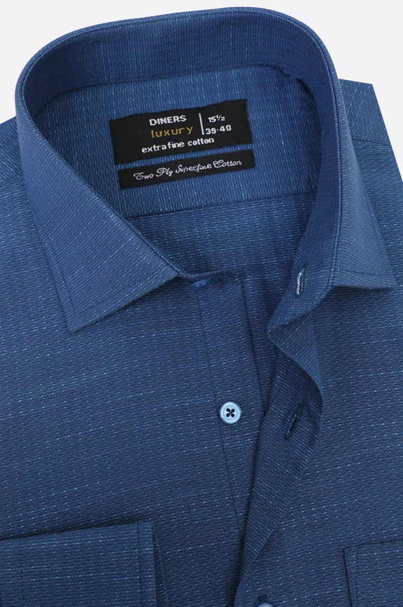 Blue Self Textured Formal Shirt - Image 2