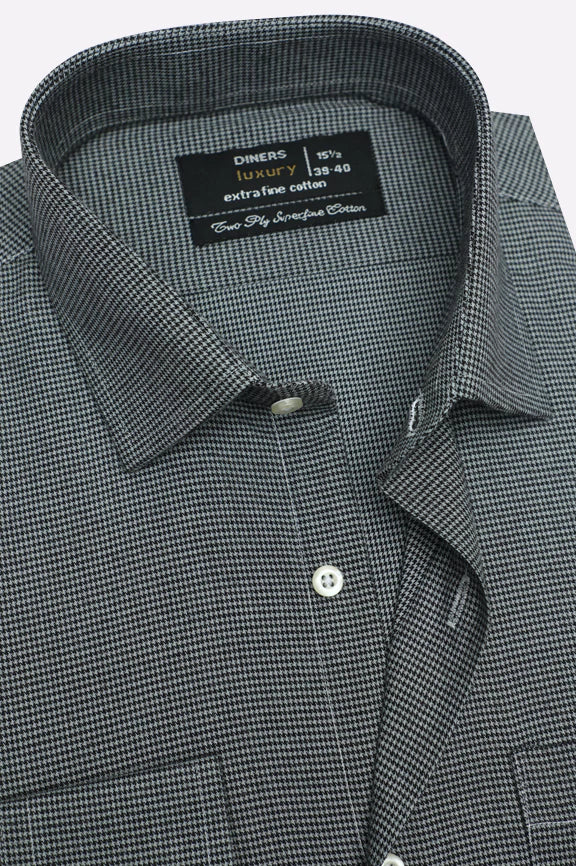 Black Houndstooth Check Formal Shirt - Image 2