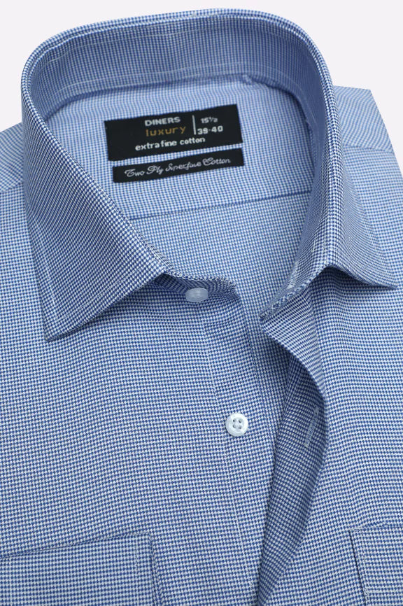 Blue Self Textured Formal Shirt - Image 2