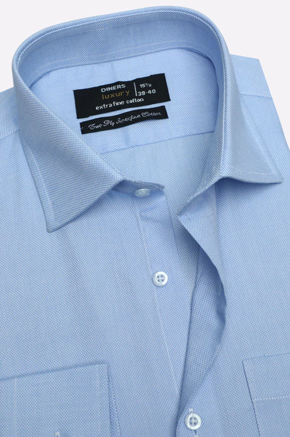 Blue Self Textured Formal Shirt - Image 2