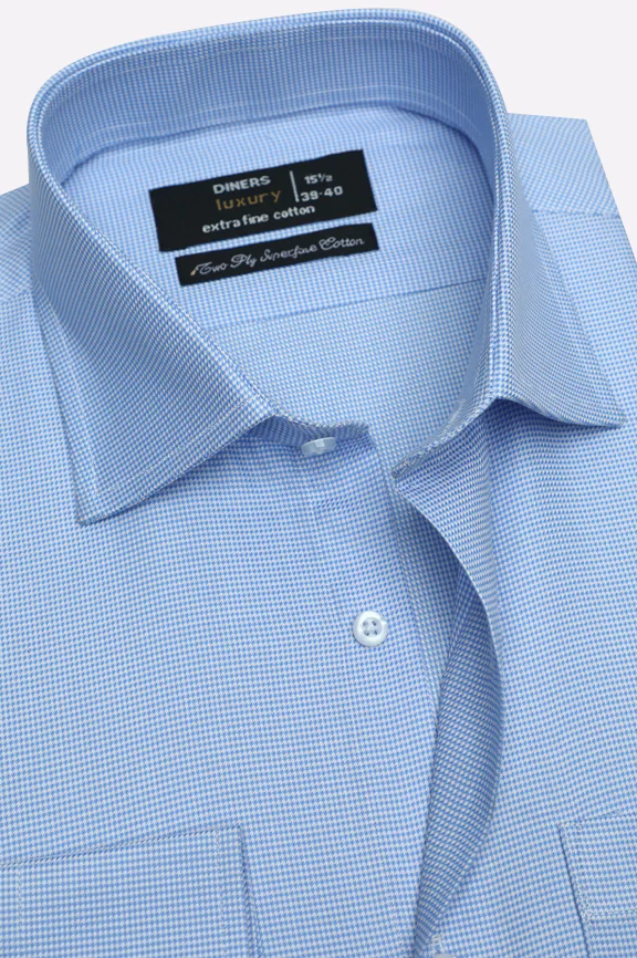 Blue Self Textured Formal Shirt - Image 2
