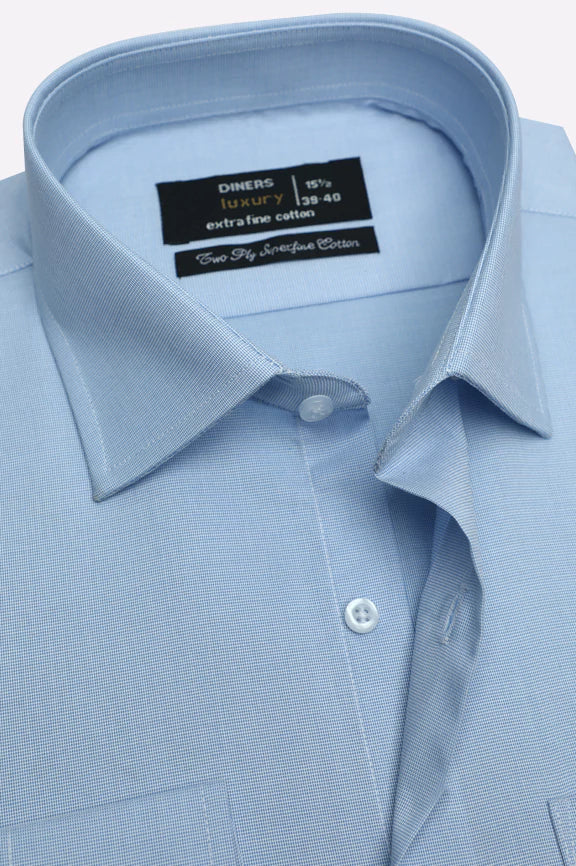 Blue Self Textured Formal Shirt - Image 2