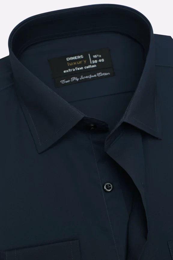 Navy Blue Self Textured Formal Shirt - Image 2