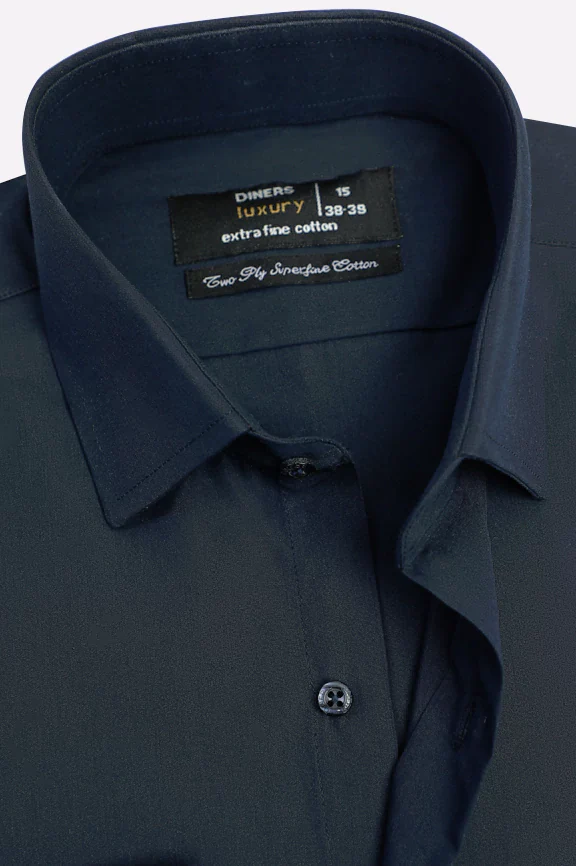 Navy Blue Self Textured Formal Shirt - Image 2