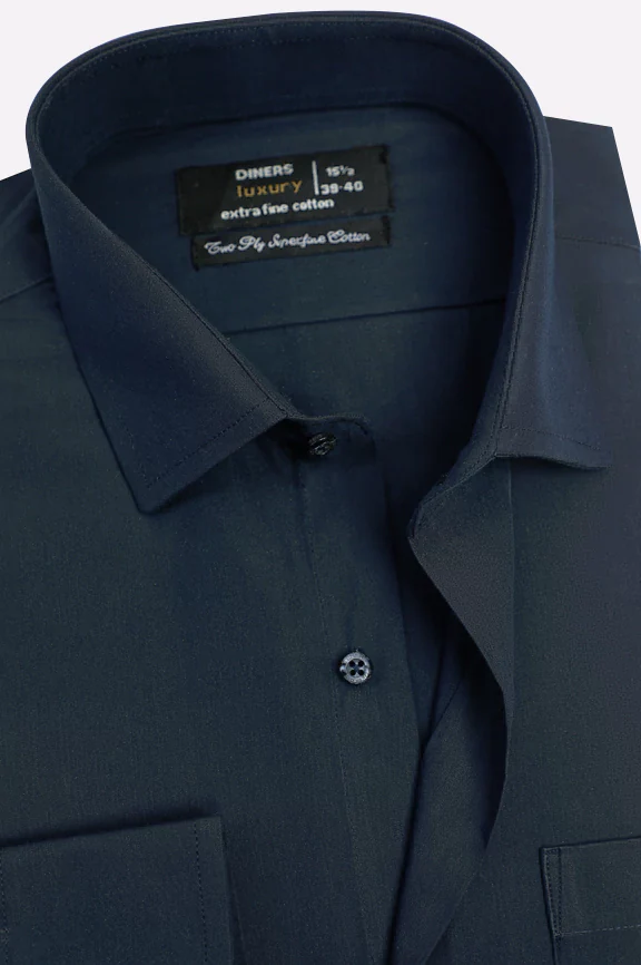 Navy Blue Self Textured Formal Shirt - Image 2
