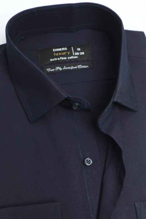 Navy Blue Self Textured Formal Shirt - Image 2
