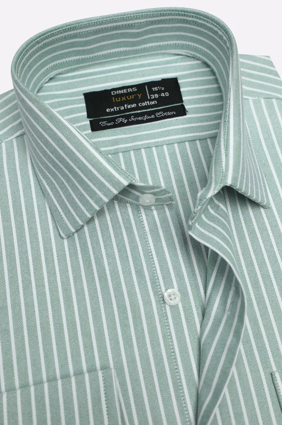 Green Striped Formal Shirt - Image 2