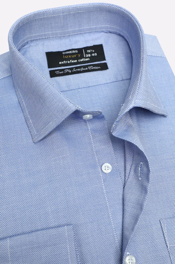 Blue Self Textured Formal Shirt - Image 2
